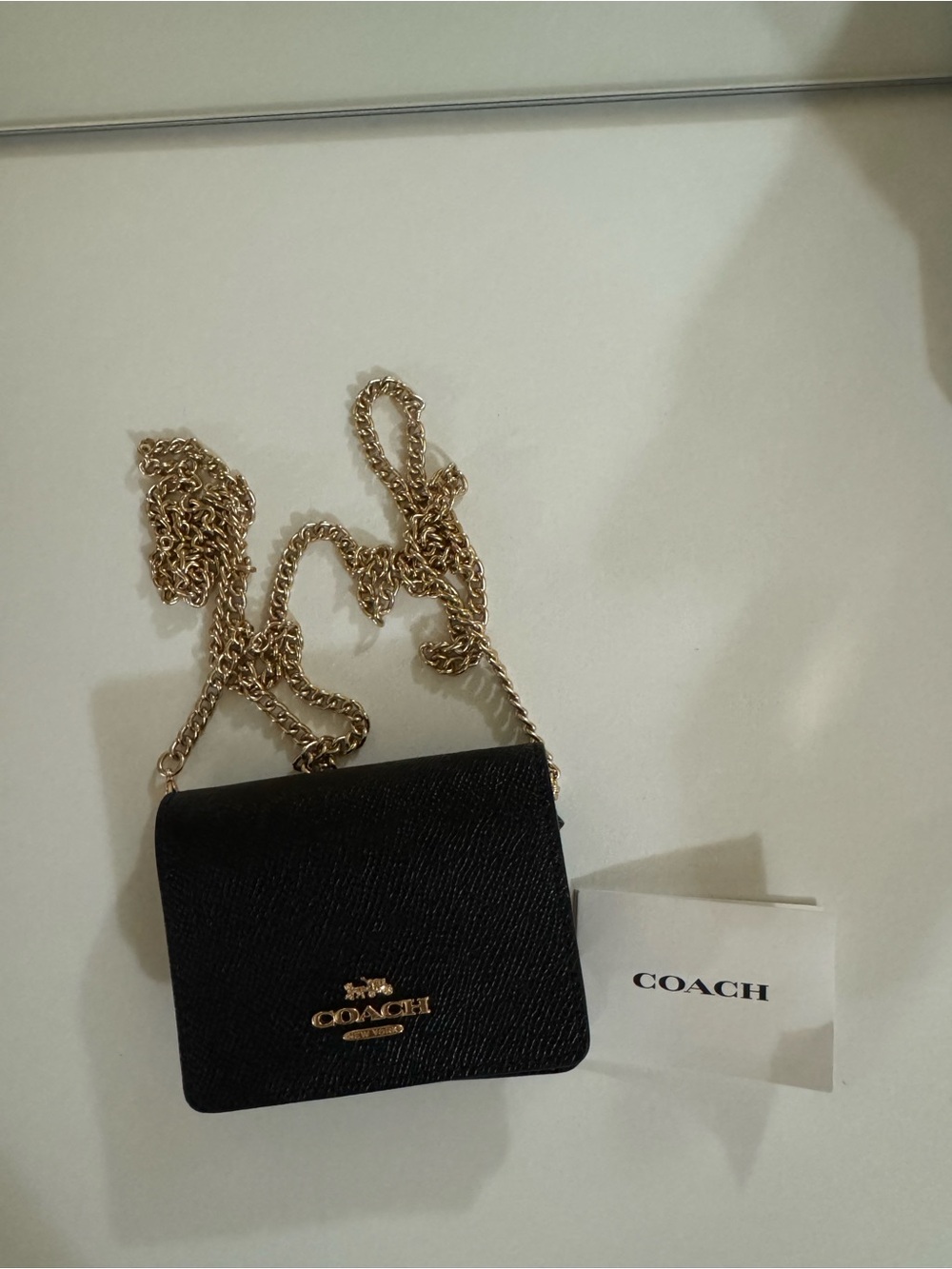 Coach Black Leather Crossbody with Gold Chain Strap